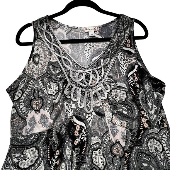 World Unity Sleeveless Paisley Maxi Dress Embroidery Gray Green Flowy Gypsy - Picture 3 of 12